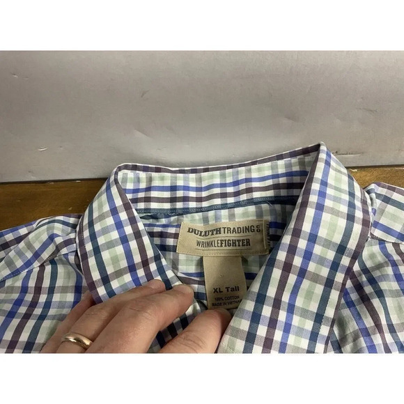 Duluth Trading Shirt Men’s XL Tall Wrinkle Fighter Long Sleeve Multicolor Plaid - Picture 3 of 7